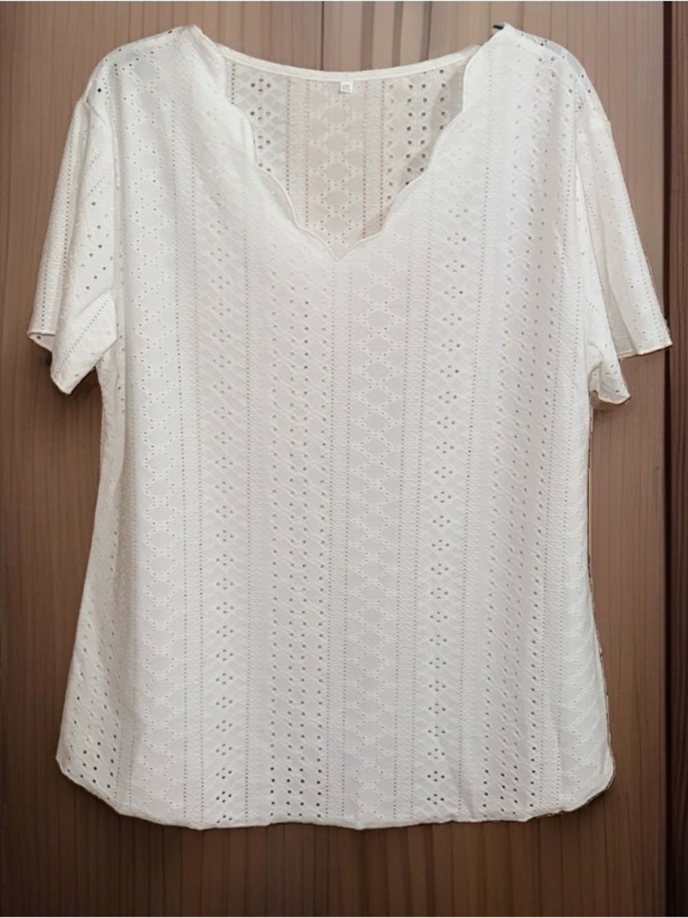 White Eyelet V-Neck Short Sleeve Tunic
